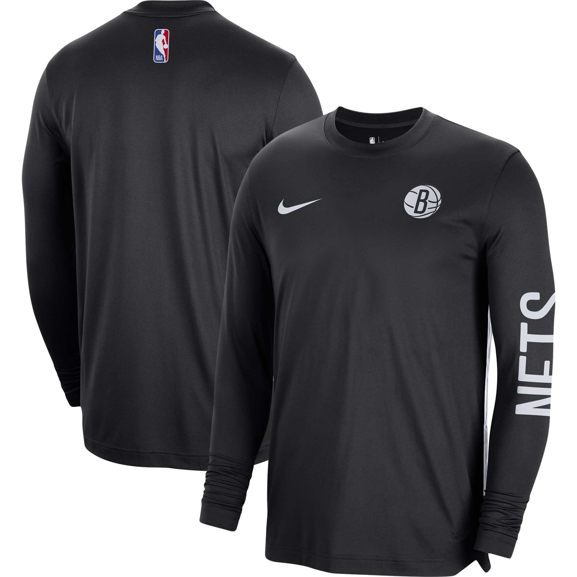Maillot d'entraînement unisexe Nike noir Brooklyn Nets 2023/24 authentique à manches longues d'avant-match